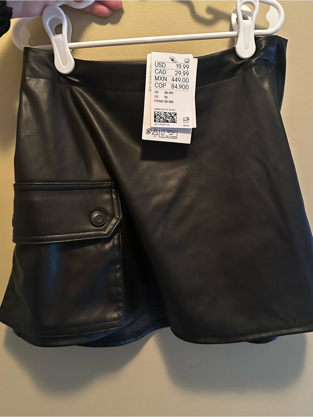 Faux Leather Black Girl’s Cargo Mini Skort